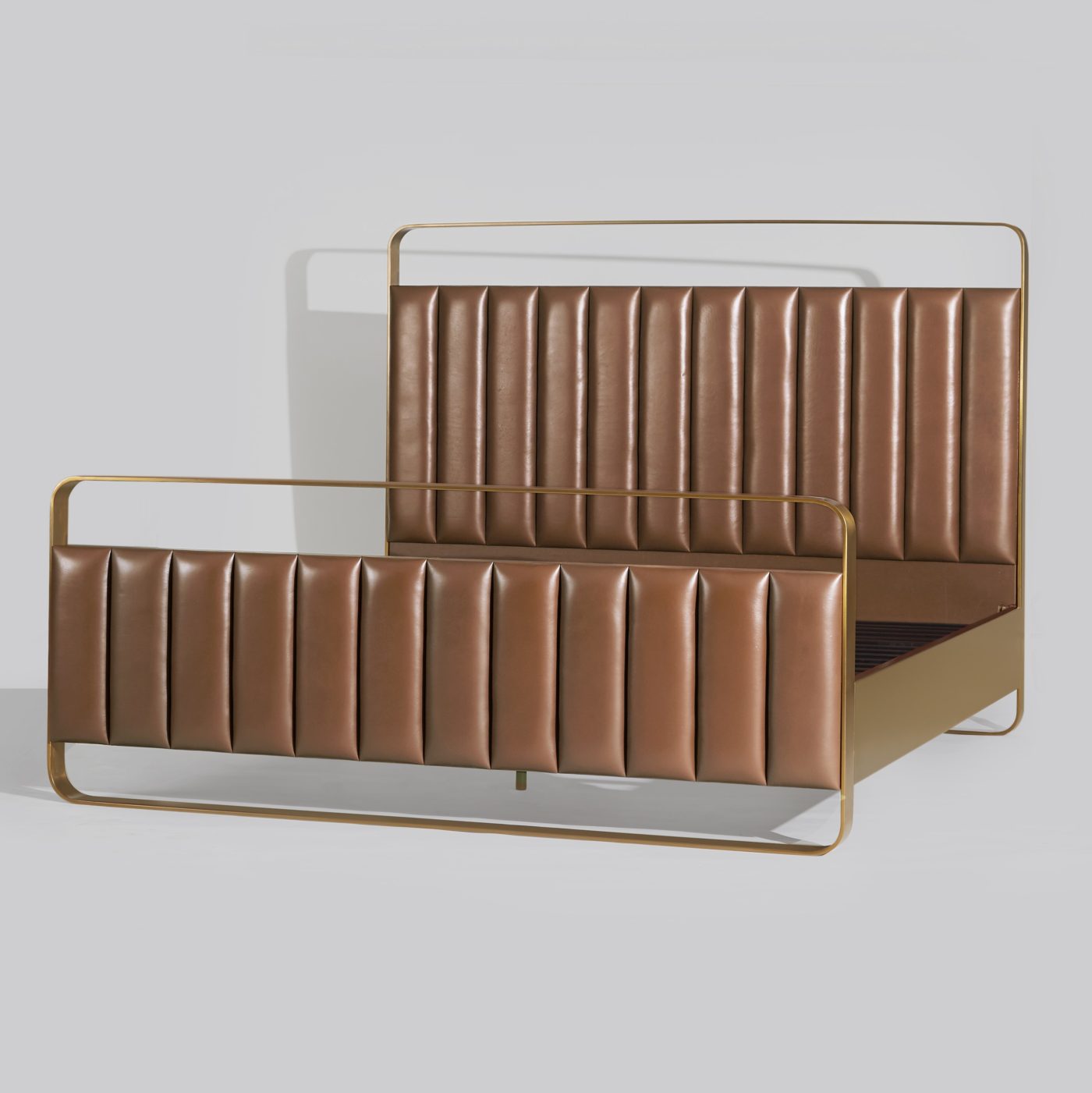 ARC BED BRASS - BROWN LEATHER